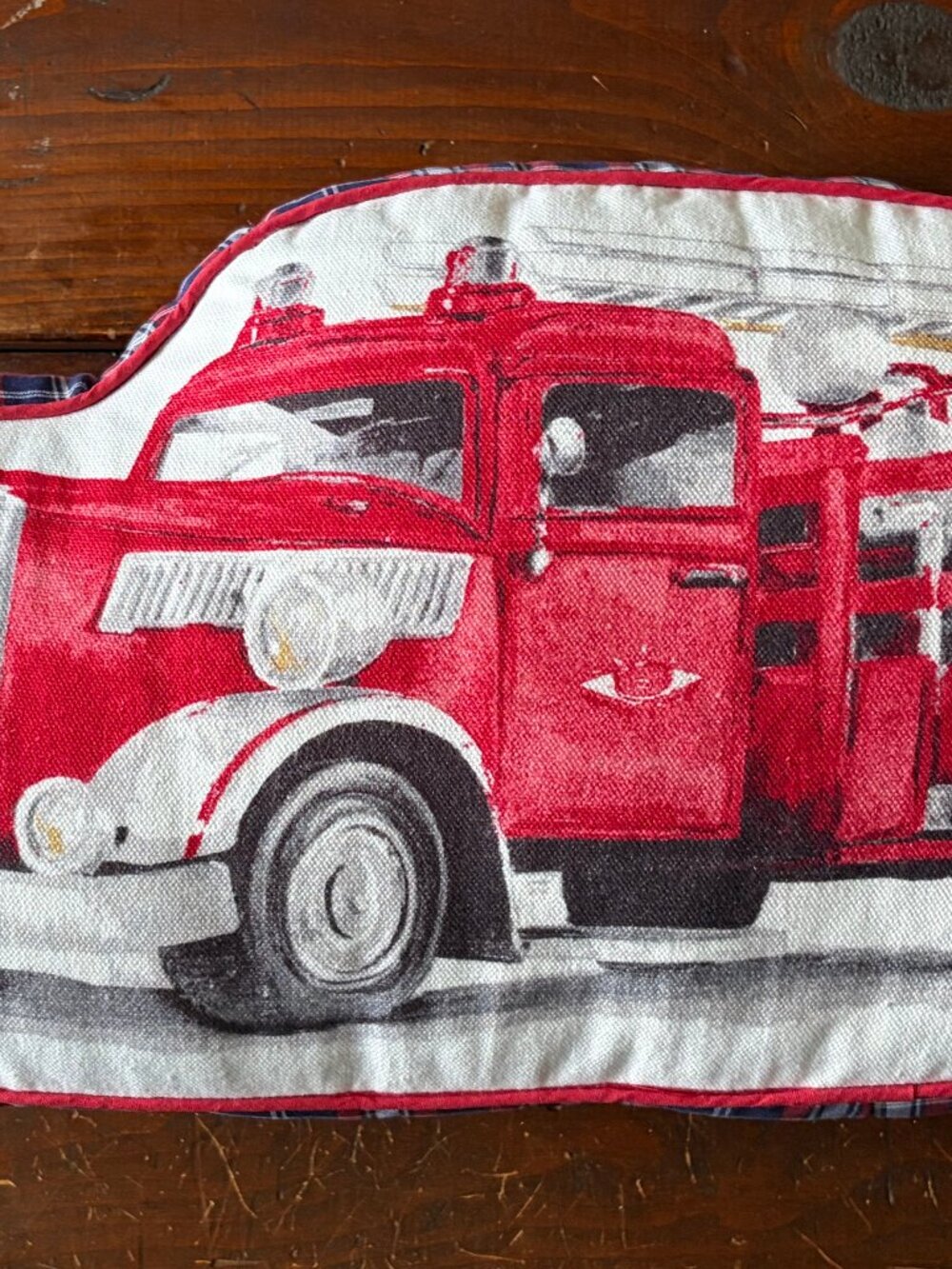 RED TRUCK Classic Fire Engine Truck Cotton Throw Pillow 17" X 10" approx